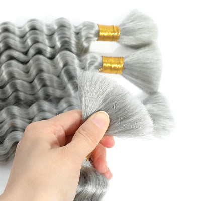 Grey Deep Wave Bulk Human Hair Braiding Blonde Ginger Curly Brazilian Hair for Human Hair Extensions for Micro Braiding No Weft