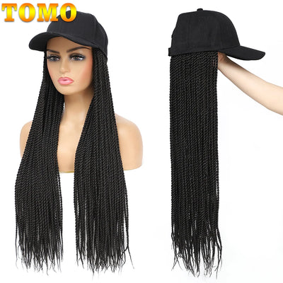 TOMO Baseball Cap Hat Wig Hair with Synthetic Crochet Braids for Women Long 24" Senegalese Twist Attached with Hat Wig for Girls