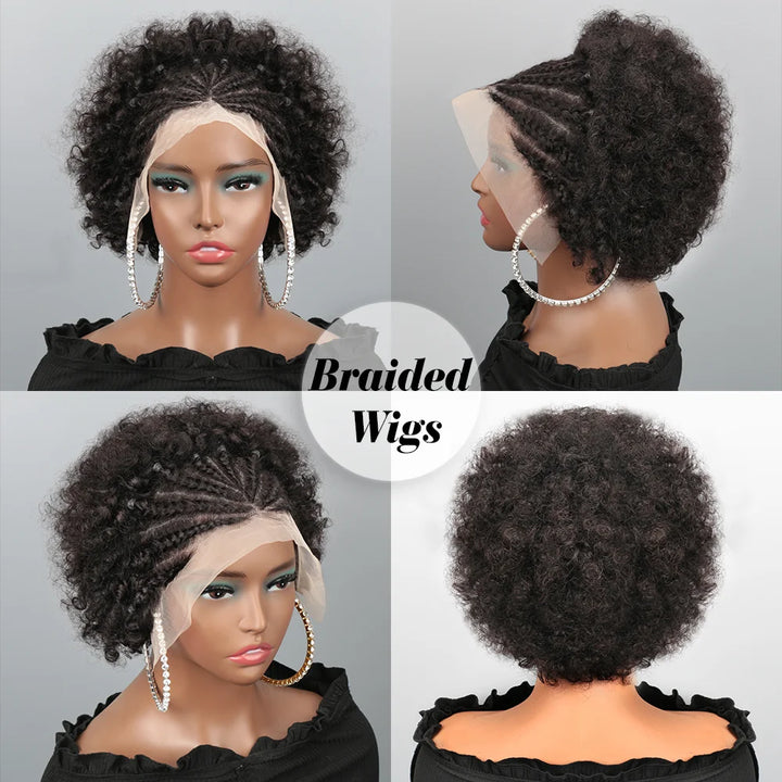 Afro Puff Cornrow Braided Lace Human Hair Wig