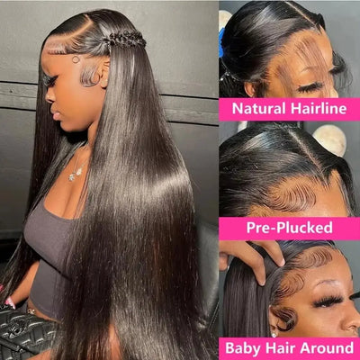 250 Density Upgrade Invisible Drawstring 360 Full Lace Frontal Wig 30 Inch Straight HD Lace Front Wigs Human Hair Natural Black