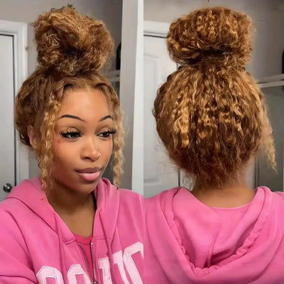 200 Density Invisible Strap Highlight Curly 360 Full Hd Lace Front Wig Honey Blonde Deep Wave Frontal Glueless Wig Human Hair