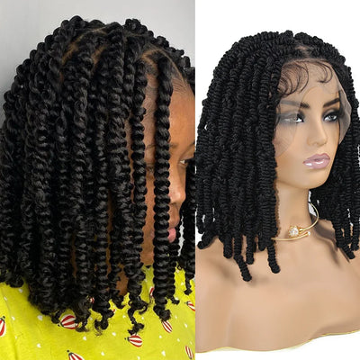 Synthetic Full Lace Braided Wigs Spring Twist Wig Short Bob Knotless Box Braids For Black Afro Women 12'' Passion Twist Braids