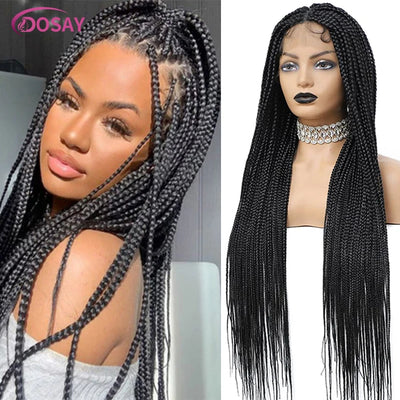 36" Full Lace Braided Wigs Synthetic Hair Box Braids Lace Front Wigs Knotless Braided Wigs For Black Women Braiding Wigs African