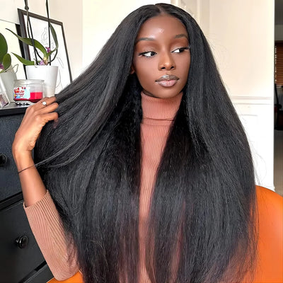250% Kinky Straight Glueless Wig Ready To Wear And Go 13x6 Hd Yaki Straight Lace Front Human Hair Wigs For Women 30 36 Inch