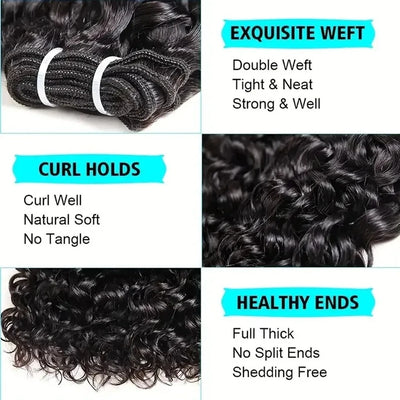 Malaysian Water Wave Bundles with Closure 12A Bundles Human Hair Ocean Wave Wet and Wavy Human Hair Bundles with Lace Closure