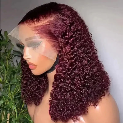 Deep Curly Black 99J Burgundy Color Short Bob Cut 13X4X1 Lace Front Synthetic Wig Preplucked Cosplay Daily Soft Wedding Gifts