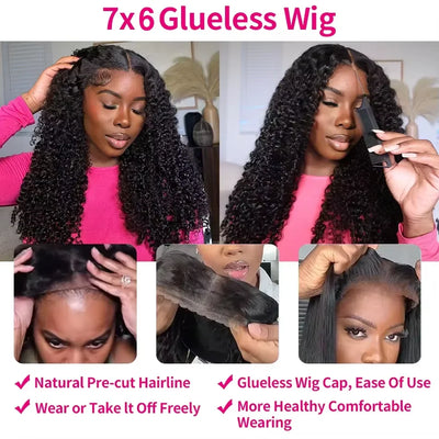 Glueless Wig Human Hair Burmese Curly 7x6 Lace Closure Wig Beginner Friendly HD Lace Bleached Knots 100% Human Hair Wigs