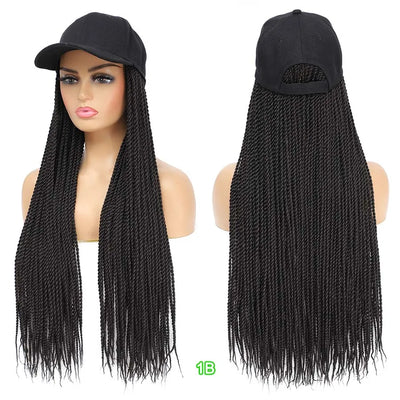 TOMO Baseball Cap Hat Wig Hair with Synthetic Crochet Braids for Women Long 24" Senegalese Twist Attached with Hat Wig for Girls
