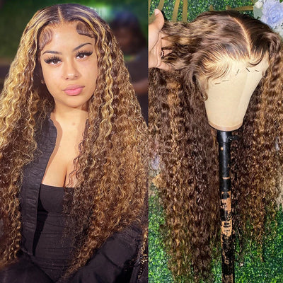 Glueless Curly Wigs Highlight Wig Human Hair 13x6 HD Lace Frontal Wigs 100% Human Hair Water Deep Curly Wave HD Lace Front Wig