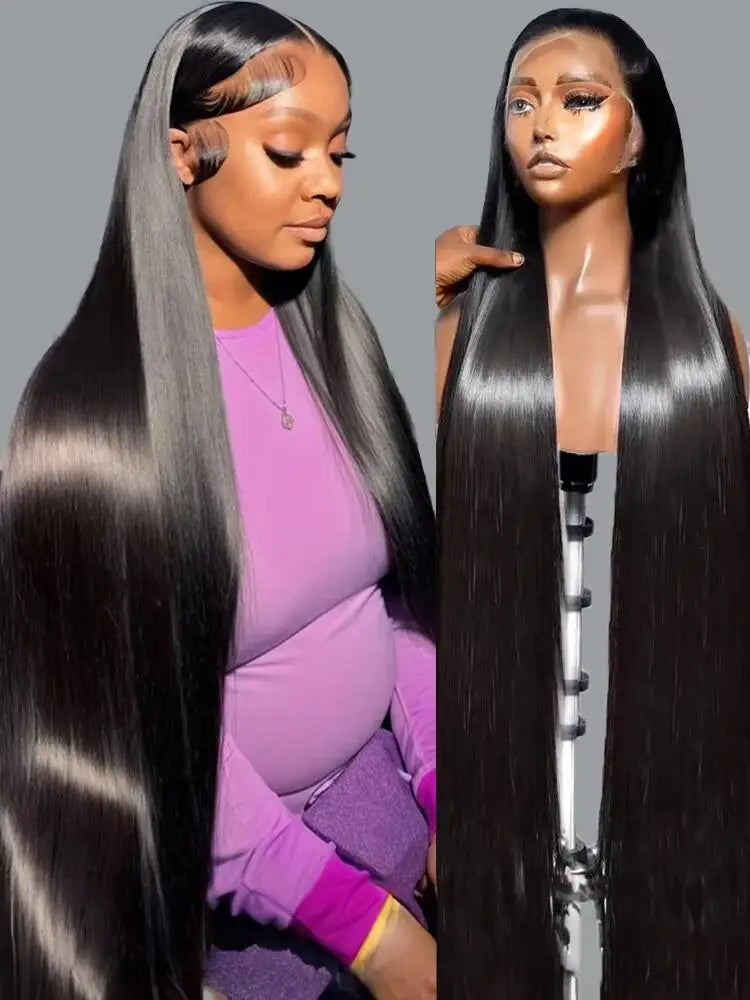 40–46 Inch Bone Straight HD Lace Human Hair Wig