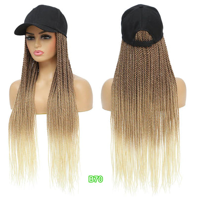 TOMO Baseball Cap Hat Wig Hair with Synthetic Crochet Braids for Women Long 24" Senegalese Twist Attached with Hat Wig for Girls