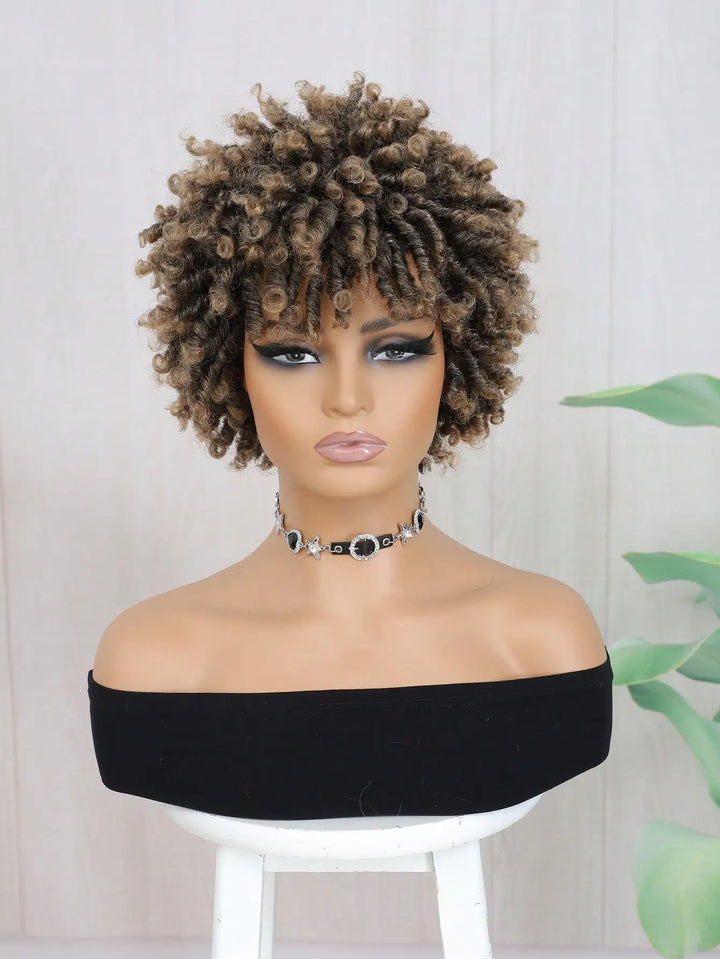Short Afro Faux Locs Braided Wig