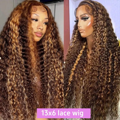 Highlight Wig Human Hair 360 Full Lace Wig 13X6 Hd Lace Frontal Wig Bob Curly Deep Wave Wig 427 Honey Blonde Colored 250 Density