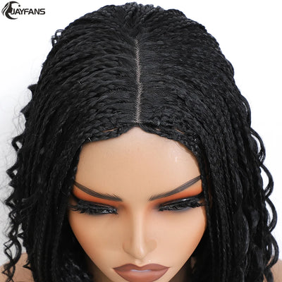 12”Braided Wigs for Black Women Heat Resistant Soft Short Bob Box Braided Wig Half Curly African American Braided Wigs Daily Use