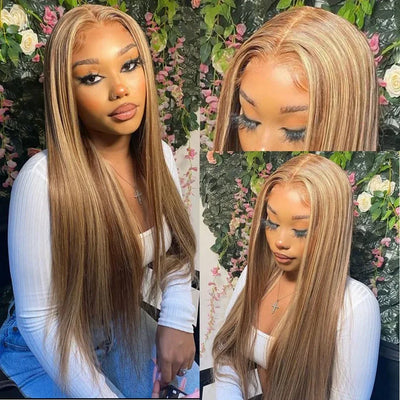 Highlight Wig Human Hair Omber Blonde Colored Preplucked 200 Density 13x6 HD Straight Lace Frontal Wigs For Women 30 34 inch