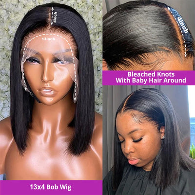 No Glue Brazilian HD Transparent 13x4 Bone Straight Short Bob Glueless Human Hair Wigs 13x6 Straight Lace Front Wigs For Women