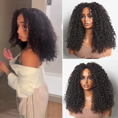 Half human hair wig Jery curly wigs without glue human hair with cord without sewing Flip Over women
