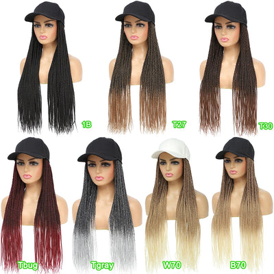 TOMO Baseball Cap Hat Wig Hair with Synthetic Crochet Braids for Women Long 24" Senegalese Twist Attached with Hat Wig for Girls