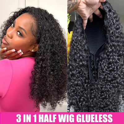 Half human hair wig Jery curly wigs without glue human hair with cord without sewing Flip Over women