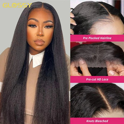 250% Kinky Straight Glueless Wig Ready To Wear And Go 13x6 Hd Yaki Straight Lace Front Human Hair Wigs For Women 30 36 Inch