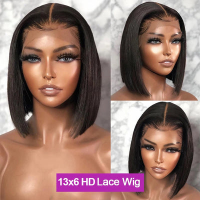 Human Hair Short Bob Wigs 13x6 Bone Straight Glueless HD Lace Front Wig Ready to Go Lace Frontal Braided Vietnamese On Sale