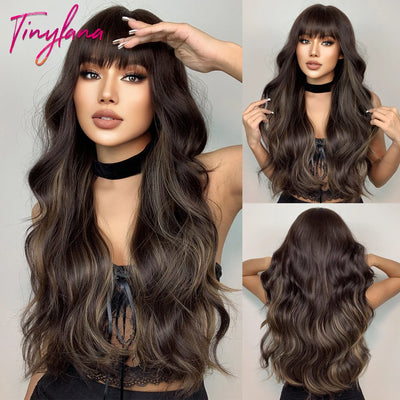 Long Curly Wine Burgundy Red Synthetic Wigs with Long Bangs for Women Afro Deep Wave Cosplay Party Natural Hair Heat Reisitant