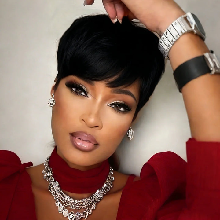 Straight Pixie Cut Human Hair Wig with Bangs - JoySky Hair