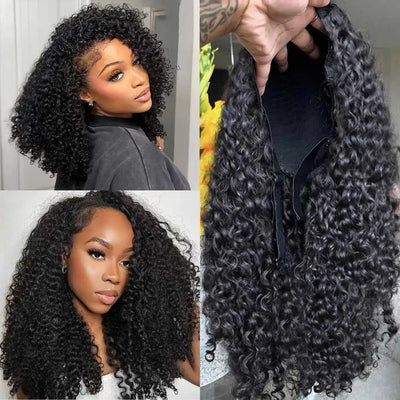 Headband Wig Human Hair Deep Wave Wig 250% Straight Body Wave Human Hair Wigs Half Kinky Cury Wig Brazilian Ready To Wear Wig