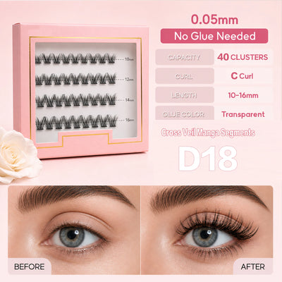 Cluster Lashes Light Weight Self Adhesive Eyelashes Pre Glued Press on Lashes Waterproof Handmade