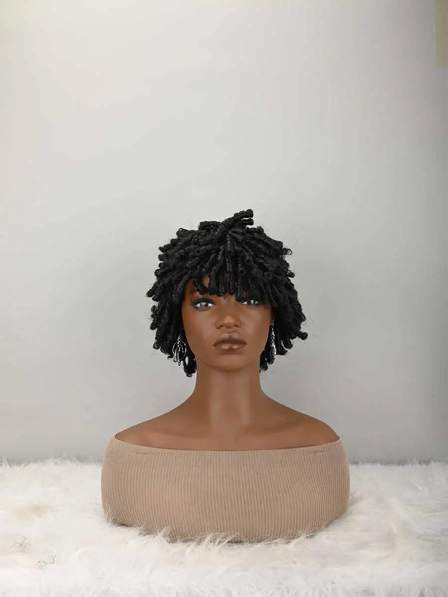 Short Afro Faux Braided Dreadlock Wig