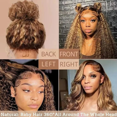 Highlight Wig Human Hair 360 Full Lace Wig 13X6 Hd Lace Frontal Wig Bob Curly Deep Wave Wig 427 Honey Blonde Colored 250 Density