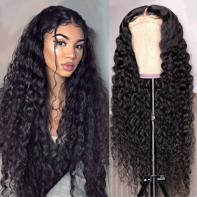 Deep Wave Lace Front Wigs Human Hair 200 Density 5x5 Glueless Lace Front Wigs Human Hair Brazilian Curly Wig Wet Wavy Glueless Frontal Wigs for Women Natural Black Deep Wave Wig