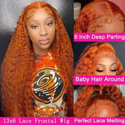 30 36 Inch Ginger Hd Lace Wig 13X6 Human Hair Deep Wave Frontal Wig Curly Lace Front Wig Colored Brazilian 250 Density For Women