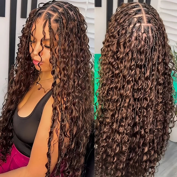 38-Inch Ombre Brown Knotless Braided 360 Lace Wig