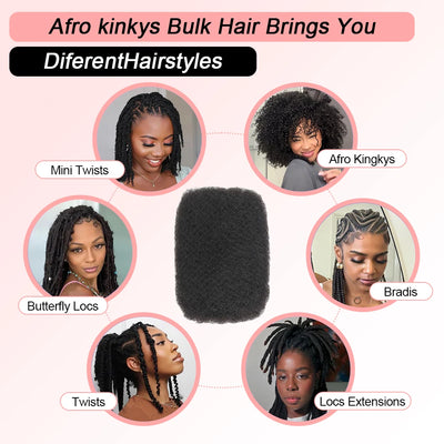 Snwprin 16 Inch Afro Kinky Bulk Natural Color 4C Human Hair For Braiding Brazilian Hair 100% Human Hair For Dreadlock Extensions