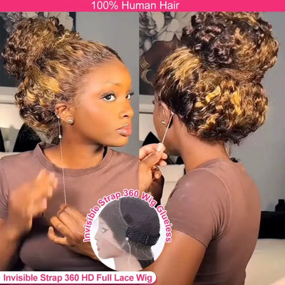 Highlight Wig Human Hair 360 Full Lace Wig 13X6 Hd Lace Frontal Wig Bob Curly Deep Wave Wig 427 Honey Blonde Colored 250 Density