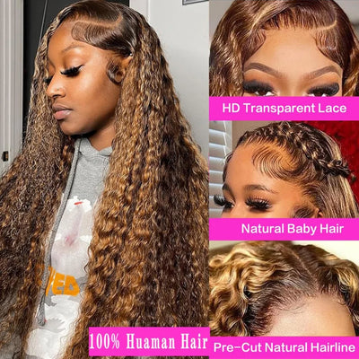 Highlight Wig Human Hair 360 Full Lace Wig 13X6 Hd Lace Frontal Wig Bob Curly Deep Wave Wig 427 Honey Blonde Colored 250 Density