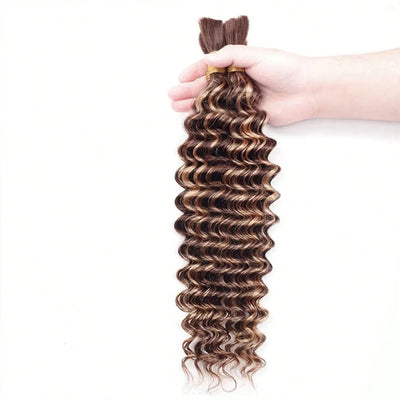 4/27 Highlight Deep Wave Hair Bundles No Weft for Boho Braids 100% Human Hair Extension Bundles Braiding Brazilian Hair Human