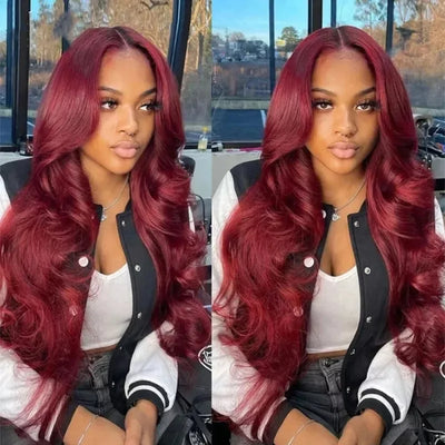 13x6 Lace Front Wigs Human Hair 200% Density 99j Burgundy Lace Front Wigs Human Hair 28 inch Body Wave Lace Front Wigs Brazilian