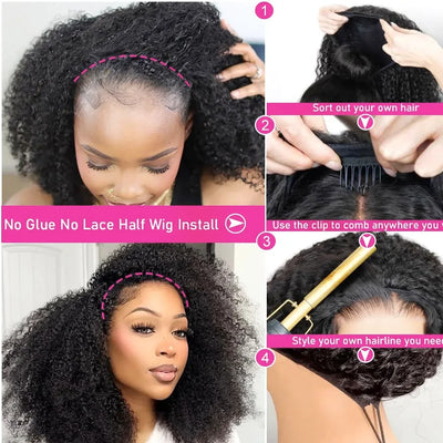 Half human hair wig Jery curly wigs without glue human hair with cord without sewing Flip Over women