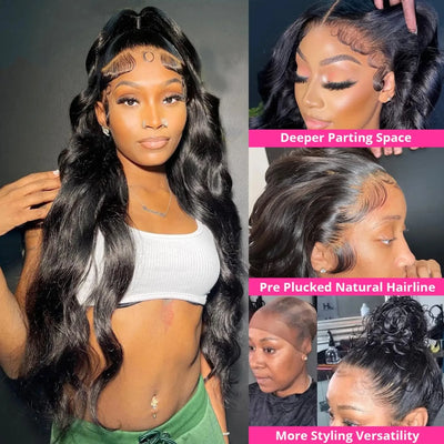 SoGreat 360 Lace Wig Invisible Drawstring Loose Body Wave Body Wave Human Hair Wigs Natural Black Wig Pre-Plucked Brazilian Hair