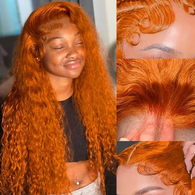 30 36 Inch Ginger Hd Lace Wig 13X6 Human Hair Deep Wave Frontal Wig Curly Lace Front Wig Colored Brazilian 250 Density For Women