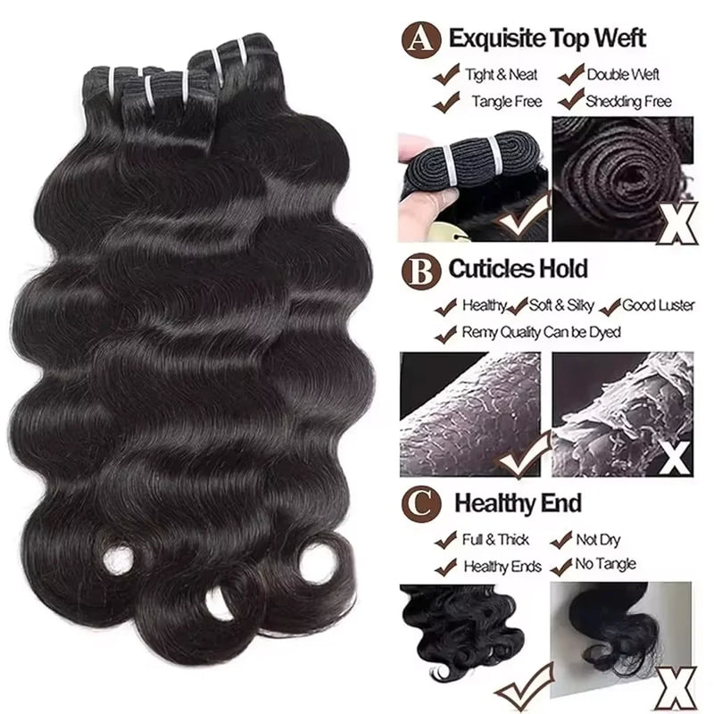 16A Body Wave Bundles 100% Human Hair Brazilian Remy Weave Raw Hair 22 24 26 28 30 Inch Unprocessed Double Weft Human Hair Bundles Extensions