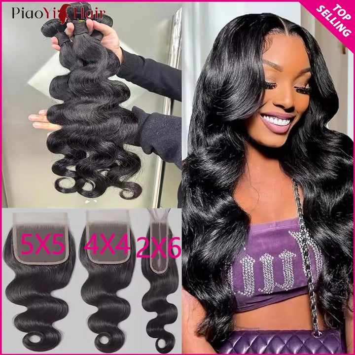 Body Wave Human Hair Bundles with Lace Closure