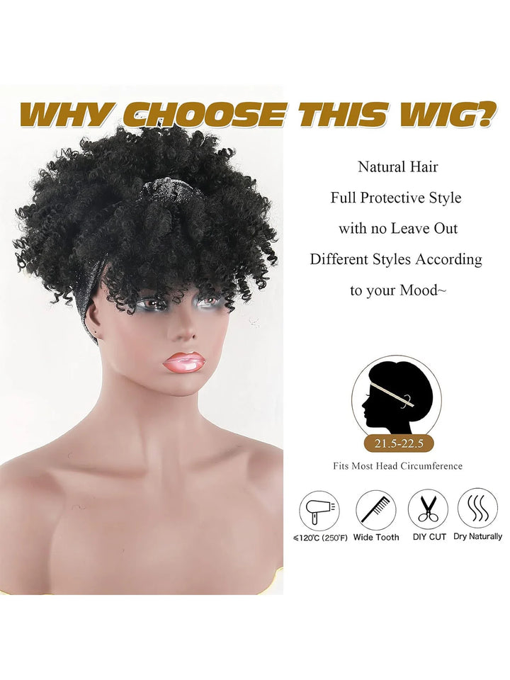 2-in-1 Curly Headband Synthetic Wig