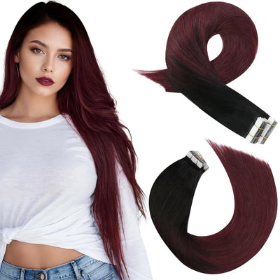 Moresoo Tape in Hair Extensions Balayage Remy Real Human Hair for Women Invisible Seamless PU Skin Weft Straight Hair Tape ins