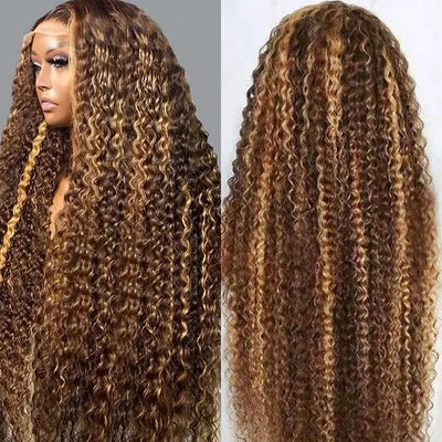 180 200 250 Density Deep Wave Human Hair Wig for Women 4/27 Highlight 13x4 HD Lace Frontal Human Hair Wig 5x5 HD Lace Closure Wig