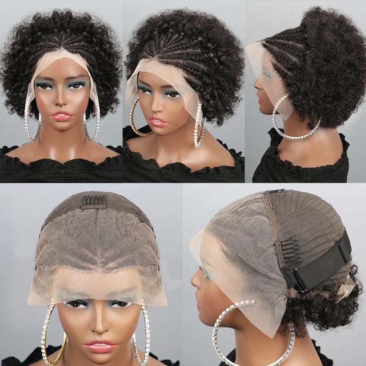 Afro Puff Cornrow Braided Lace Human Hair Wig