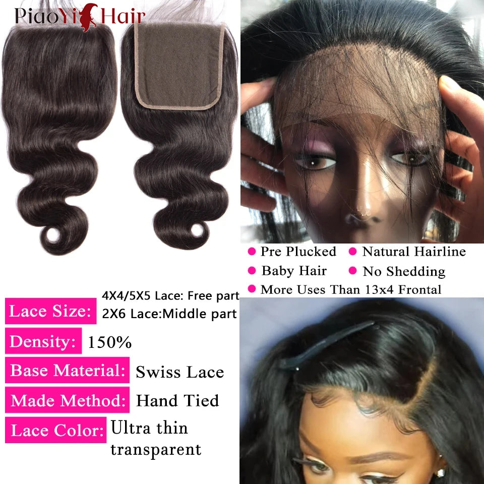 Body Wave Human Hair Bundles with Lace Closure