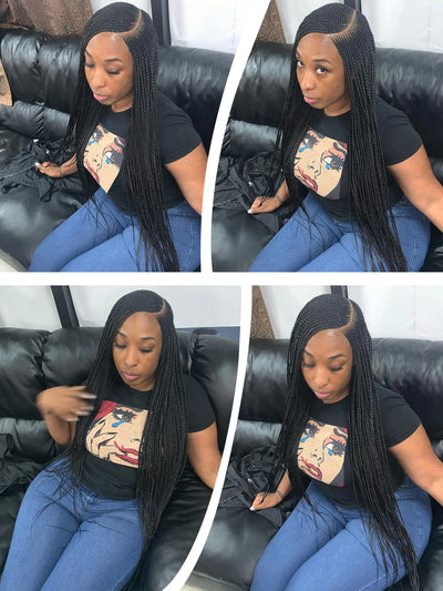 Goddess 36'' Cornrow Braided Wigs For Women 1B Full Lace Frontal Box Braid Wig Synthetic Long Side Part Afro Knotless Braids Wig